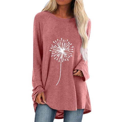 Casual Women Dandelion Print Loose Long Sleeve T-Shirt-Veeddydropshipping