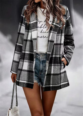 Woolen Plaid Shirts Womens Blouses Autumn Long Sleeve-Veeddydropshipping
