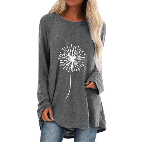 Casual Women Dandelion Print Loose Long Sleeve T-Shirt-Veeddydropshipping