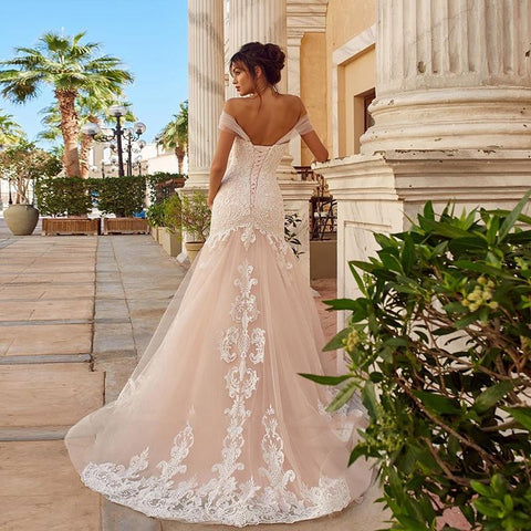 Fairy Floral Appliques Tulle Mermaid Wedding Dress-WF01572-Veeddydropshipping
