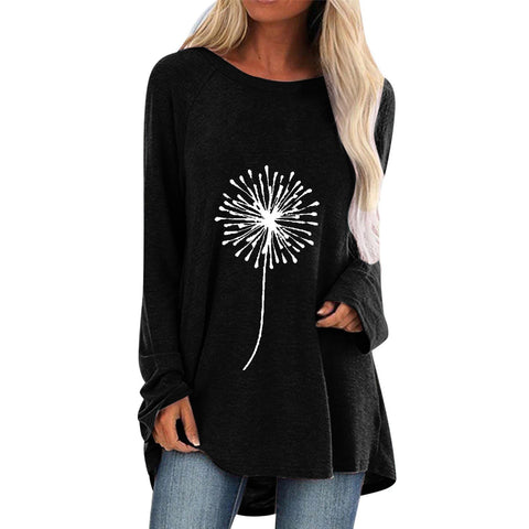 Casual Women Dandelion Print Loose Long Sleeve T-Shirt-Veeddydropshipping