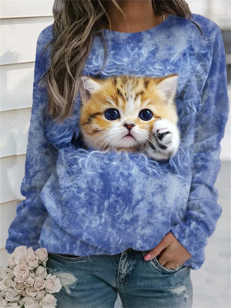 Animal Print Casual Loose O Neck Pullover Hoodie Female Tops-WF00326-Veeddydropshipping