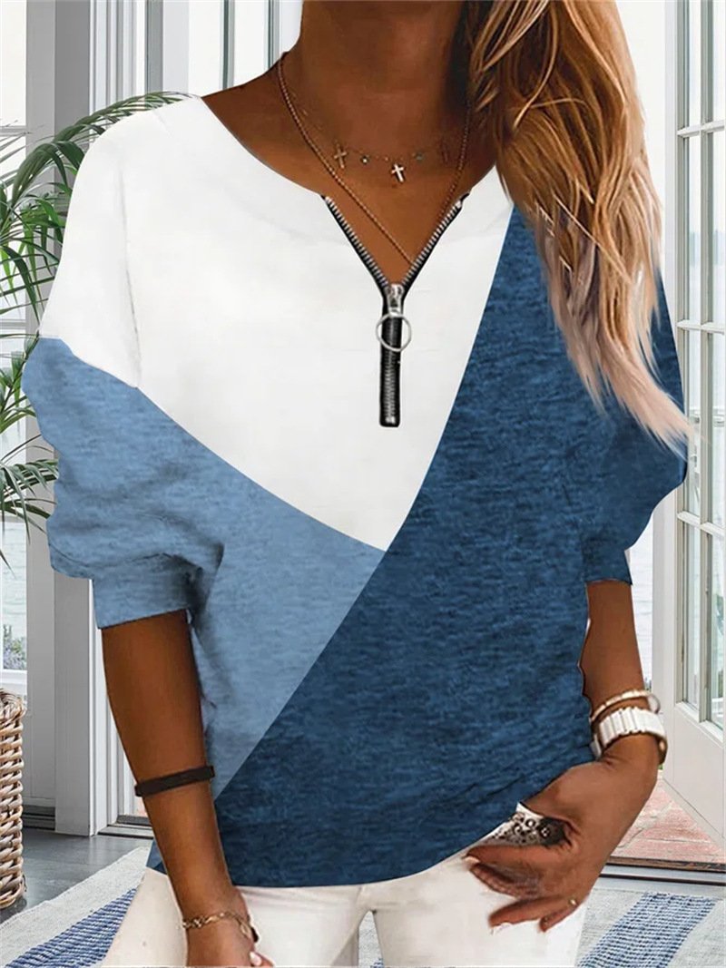 V-Neck Zipper Sweatshirts Women Elegant Sweater-WF00316-Veeddydropshipping