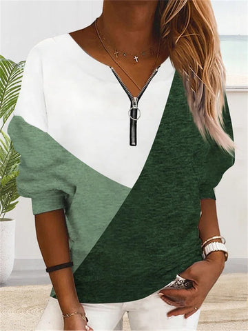 V-Neck Zipper Sweatshirts Women Elegant Sweater-WF00316-Veeddydropshipping