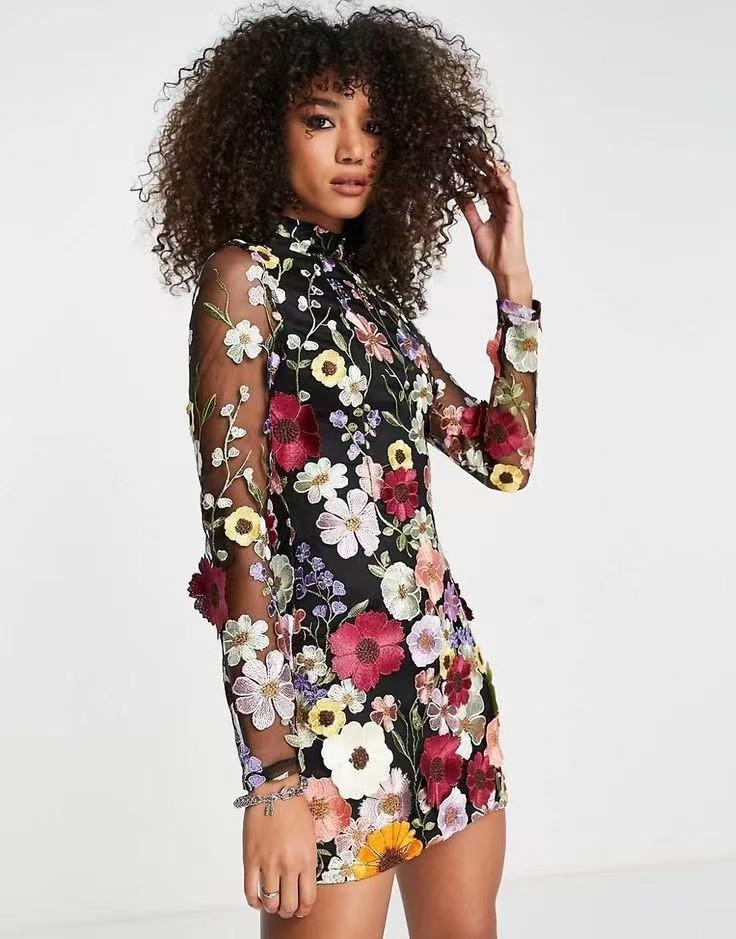 Mini Modern Floral Cocktail Dress-Veeddydropshipping