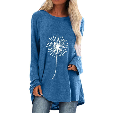 Casual Women Dandelion Print Loose Long Sleeve T-Shirt-Veeddydropshipping