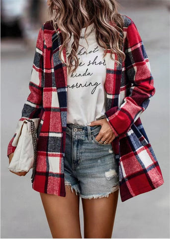 Woolen Plaid Shirts Womens Blouses Autumn Long Sleeve-Veeddydropshipping