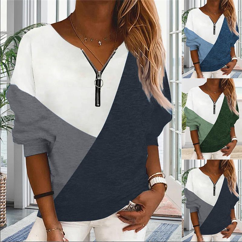 V-Neck Zipper Sweatshirts Women Elegant Sweater-WF00316-Veeddydropshipping