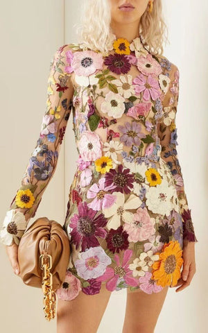 Mini Modern Floral Cocktail Dress-Veeddydropshipping