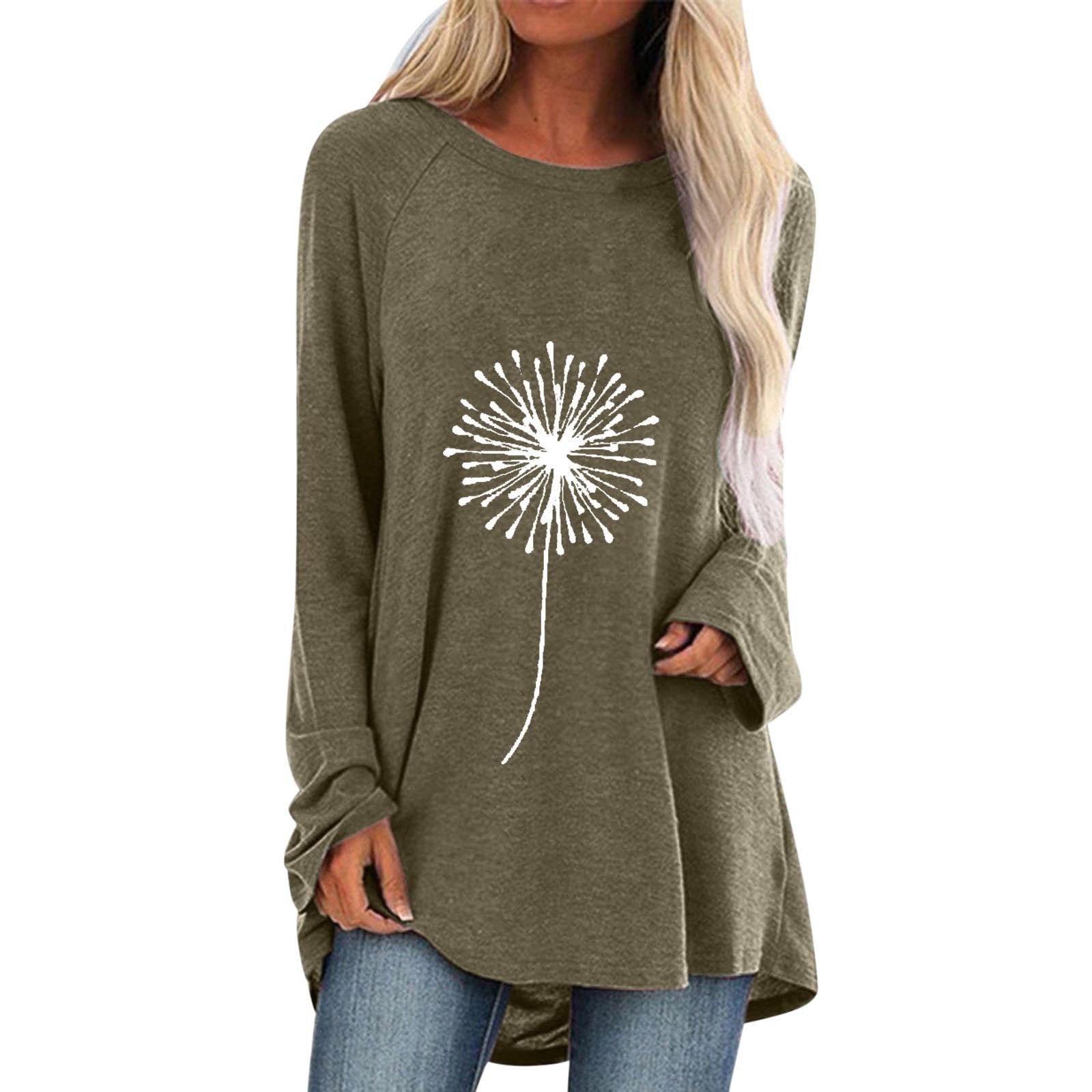 Casual Women Dandelion Print Loose Long Sleeve T-Shirt-Veeddydropshipping