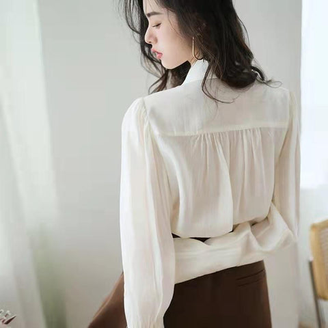 Elegant Turn-down Collar Ladies Solid Shirts-Veeddydropshipping