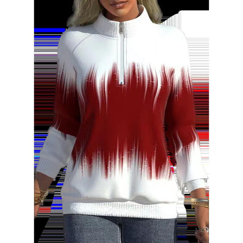 Print Half High Neck Zipper Tops Women Sweatshir-Veeddydropshipping
