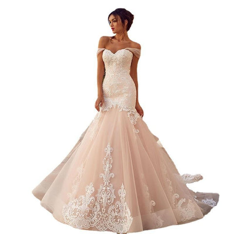 Fairy Floral Appliques Tulle Mermaid Wedding Dress-WF01572-Veeddydropshipping