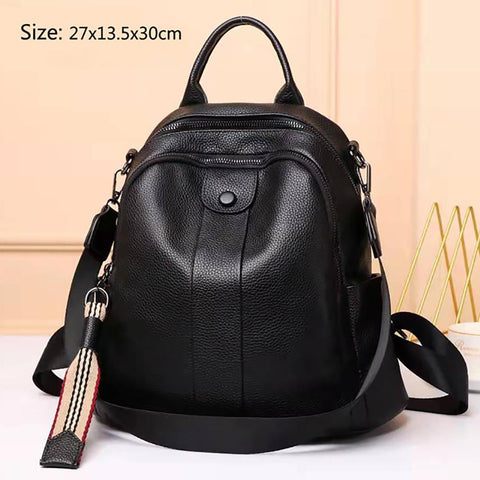 Real Cowhide Ladies Backpack Bag High Quality Woman Black Bags School-BS00012-Veeddydropshipping