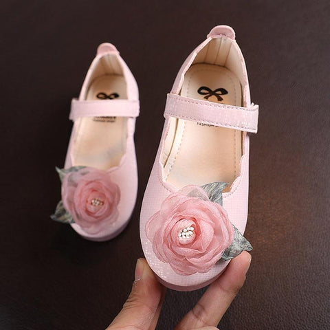Baywell Children&#39;s Girl Shoes Lace Big Flower Design Kids Princess Shoes Baby Girls Shoes For Party and Wedding PU Single Shoe