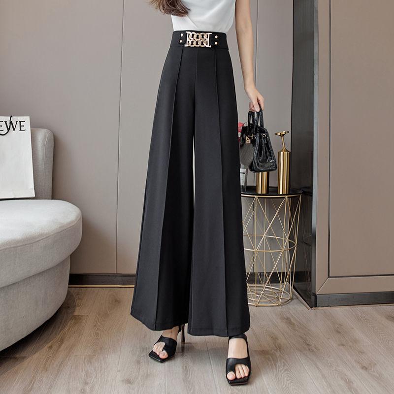 Lady Fashion High Waist Metal Spliced Wide Leg Pants-WF00506-Veeddydropshipping
