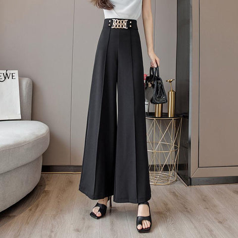Lady Fashion High Waist Metal Spliced Wide Leg Pants-WF00506-Veeddydropshipping
