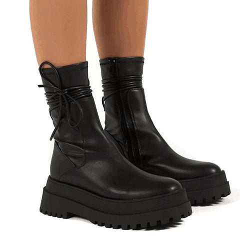 Boots PU Thick-soled Fashion Women&#39;s Boots Patent Leather-BS01055-Veeddydropshipping