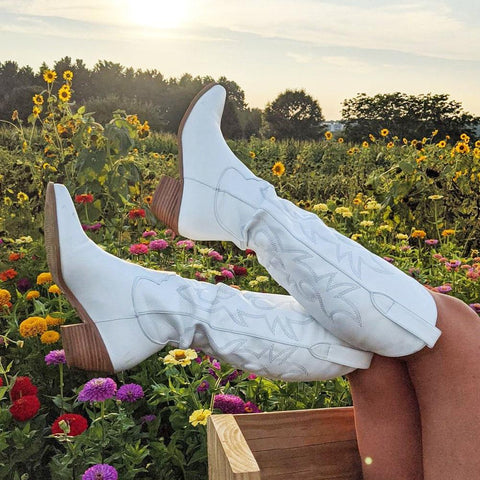 Female Western mid calf Boots Chunky Heels Slip On Autumn Winter-BS00941-Veeddydropshipping