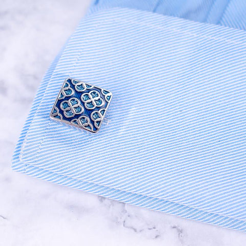 French Shirt Cufflinks and Tie Clip Set Blue Wedding Christmas Gifts-JW01307-Veeddydropshipping