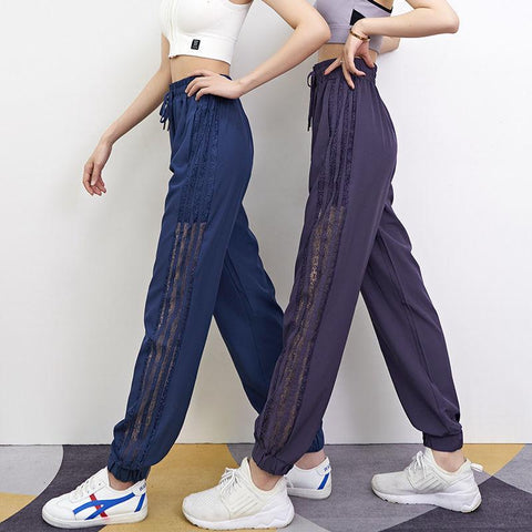 Women Sports Pants Elastic Mesh Hollow Breathable Loose Casual Jogging -OS00802-Veeddydropshipping