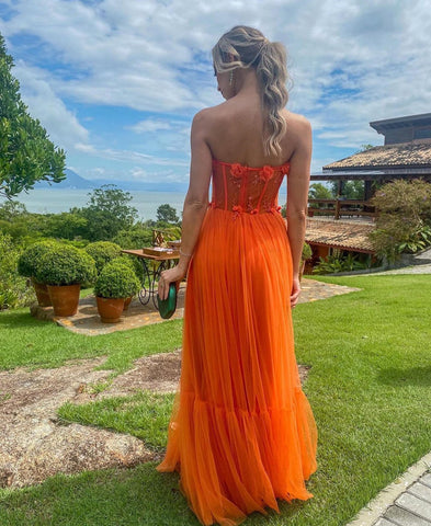 Tulle Long Prom Dresses Strapless Beaded Gowns-WF01625-Veeddydropshipping