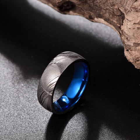 Damascus steel Ring Steel Black Damascus Gold Line Two-tone -JW00320-Veeddydropshipping