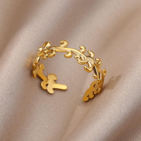 Adjustable  Simple Geometric Leave Flower Open Ring Jewelry-JW01397-Veeddydropshipping