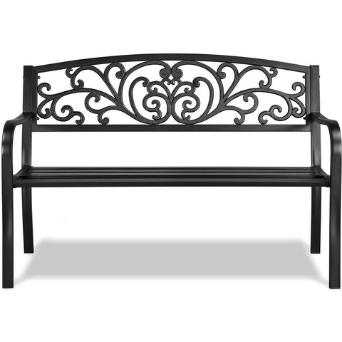 Outdoor Metal Garden Bench With Scroll Floral Pattern-HA01714-Veeddydropshipping