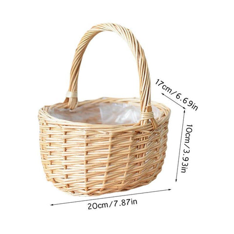 Small Handmade Rattan Flower Basket With Handle-HA00945-Veeddydropshipping