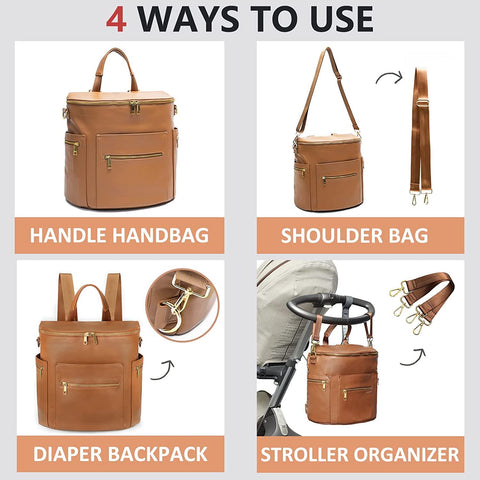 2022 New Fashion Mommy Bag Pu Leather Diaper Backpack Bag-TB00256-Veeddydropshipping