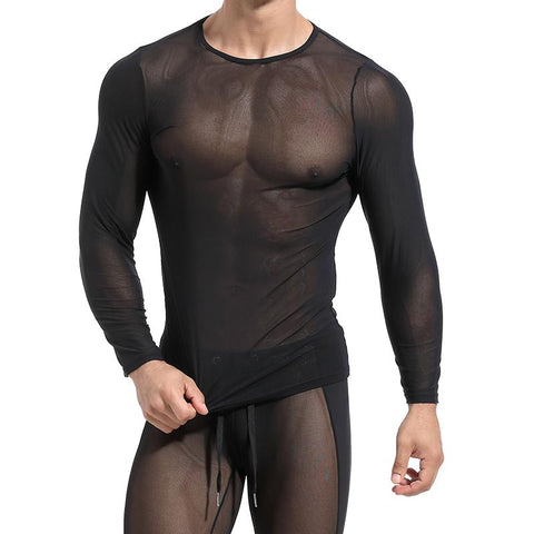 Fishnet Shirt Men Party Perform Streetwear Tops Fitness Riding-MF01593-Veeddydropshipping