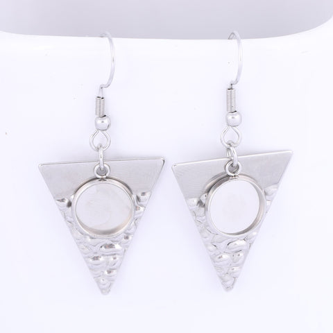 Steel Triangle Charm Earring Bezel Blanks Trays Diy Ear Hooks Findings-JW01598-Veeddydropshipping