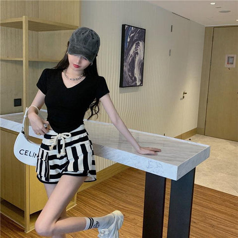 Striped Casual Shorts for Women-WF00602-Veeddydropshipping