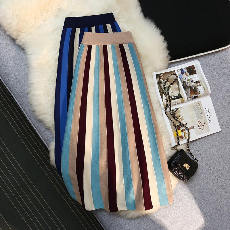 Vintage Striped Knitted Skirt Women-Veeddydropshipping