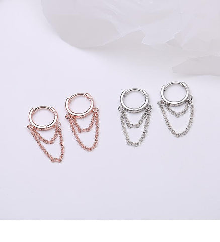 925 Sterling Silver Double Layer Tassel Hoop Earrings For Women -JW00074-Veeddydropshipping