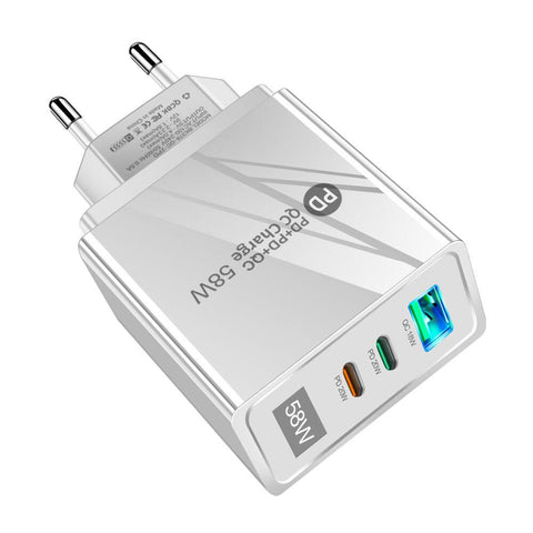 3 Ports Mobile Phone Charging PD Type-C+QC3.0 58W USB Wall Fast Charger US EU Plug-PA00383-Veeddydropshipping