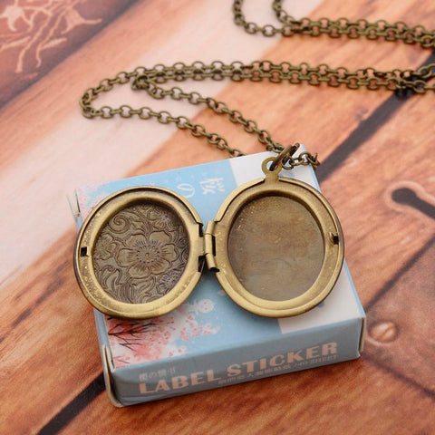 Flower Stripe Locket Pendant Necklace Vintage jewelry-JW01196-Veeddydropshipping