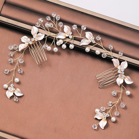Pearl Leaf Comb Headband Hair Accessories Tiara Headband  -JW00456-Veeddydropshipping
