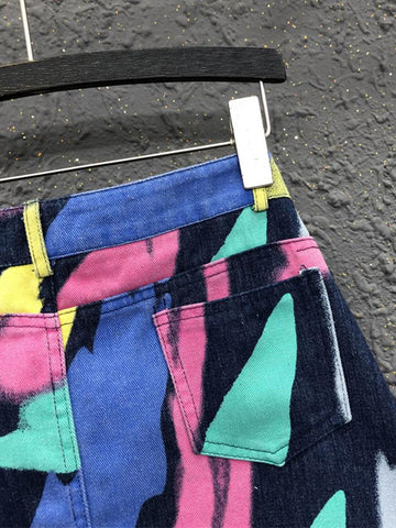 Fashion Print A-line Denim Short Skirt-WF00583-Veeddydropshipping