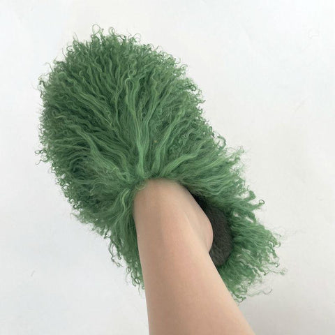 Mongolian Shoes  Luxury Real Sheep Fur Slides Slippers-BS01273-Veeddydropshipping