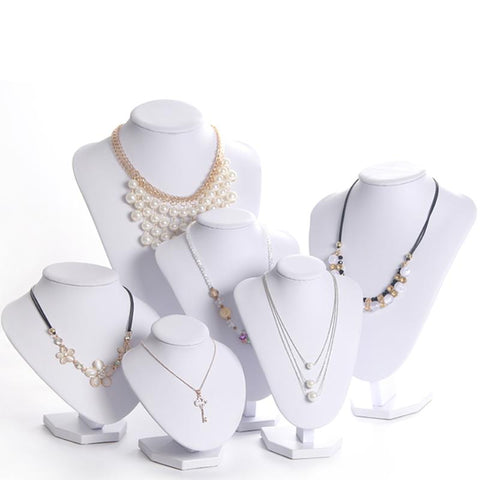 Model Bust Show Exhibitor White Leather  Jewelry Display -JW01679-Veeddydropshipping