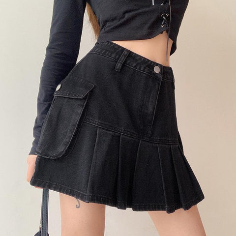 Women Korea Vintage Pleated High Waisted Skirts-WF00389-Veeddydropshipping