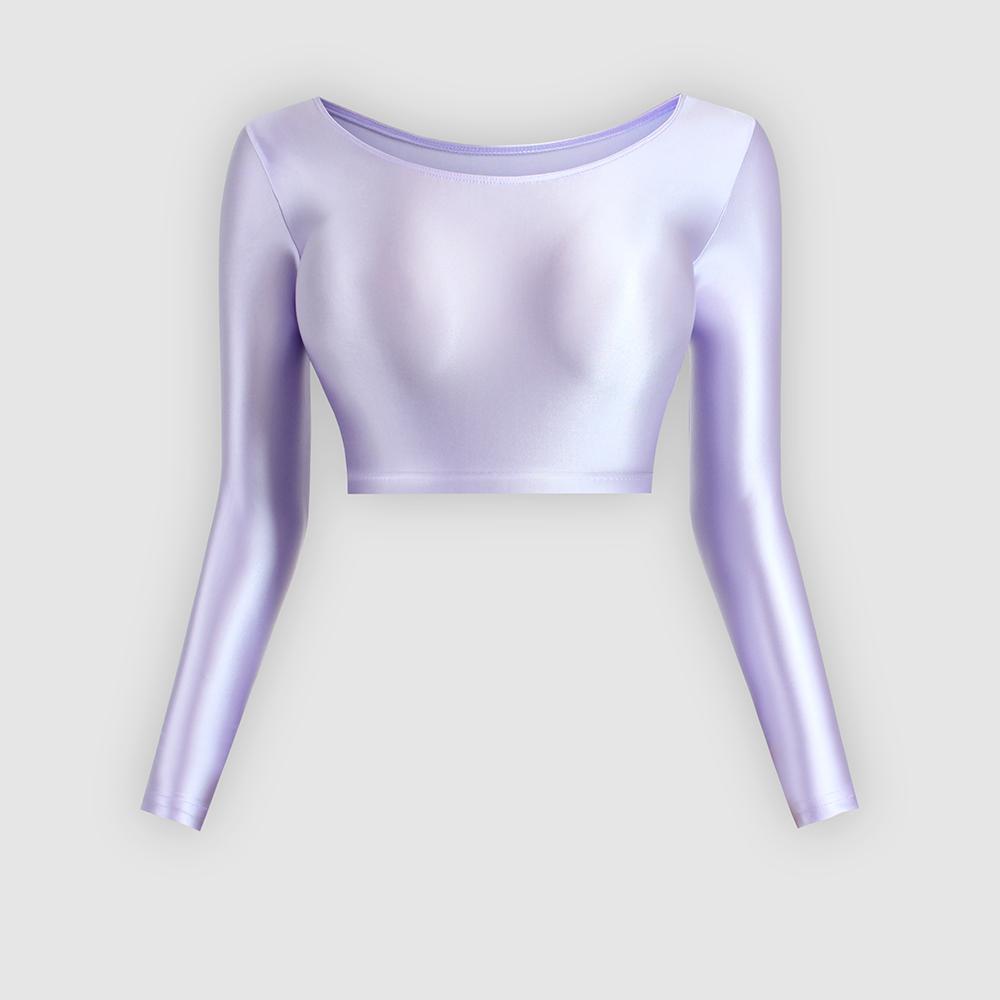 satin glossy sexy long sleeve navel sports casual tights clothes Japan slim swimming-OS00030-Veeddydropshipping