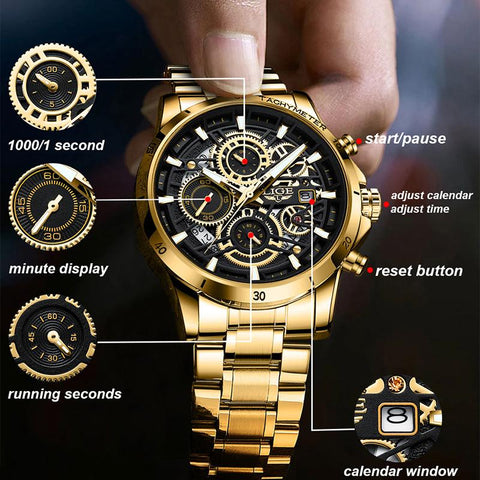 Quartz Watch Men Gold Black Mens Watches Waterproof -JW00649-Veeddydropshipping