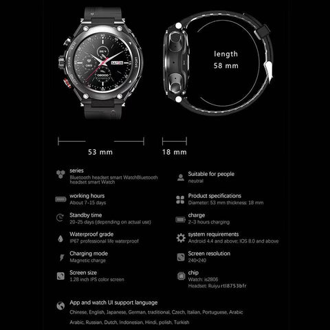 2023 New T92 Smart Watch Bracelet 2 in 1 TWS Wireless Earbuds 1.28Inch-CE00527-Veeddydropshipping