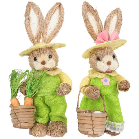 Straw Standing Rabbits Hand Woven Pastoral-HA00310-Veeddydropshipping
