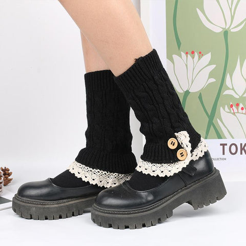 Winter Lace Button Socks Cover Leg Warmers-WF01217-Veeddydropshipping