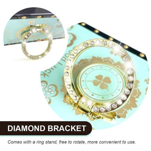 For iPhone 13 14 12 11 XS XR 7 8 Bling Glitter Lucky Flower Square Case + Ring-PA00171-Veeddydropshipping