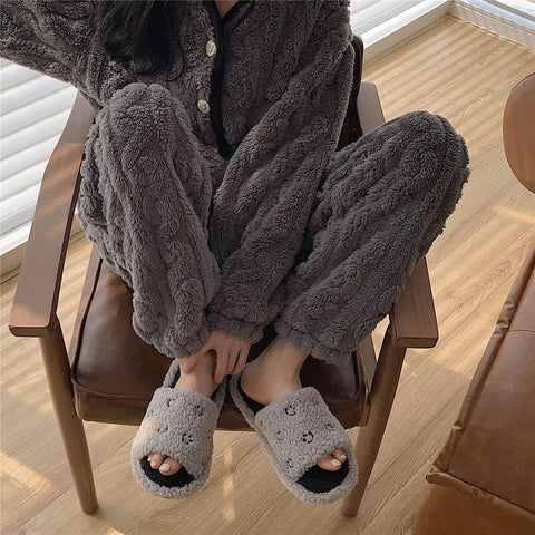 Winter Couple Warm One Word Slippers Plush Home Flat-BS01295-Veeddydropshipping